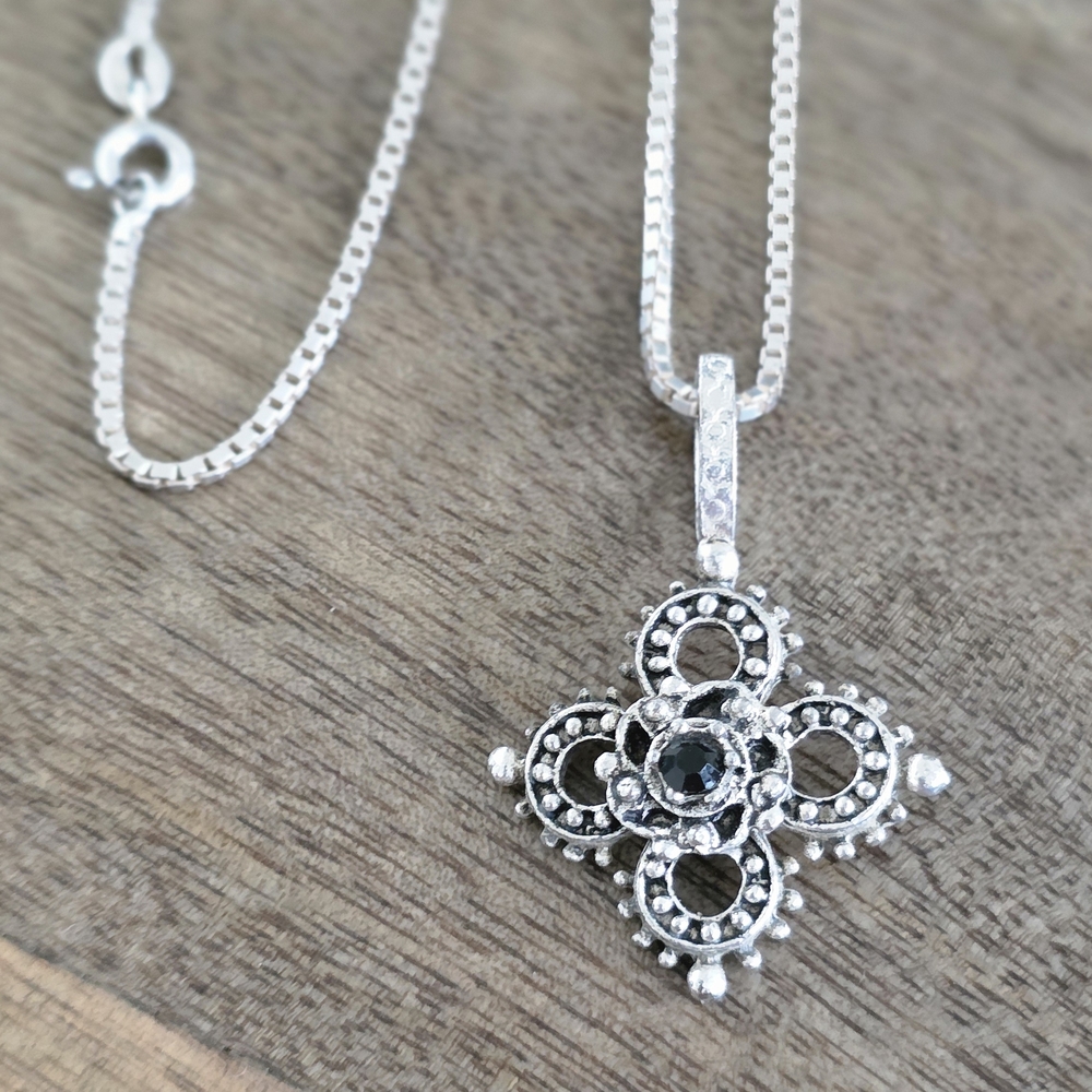 Sterling Silver Black Onyx Cross Pendant